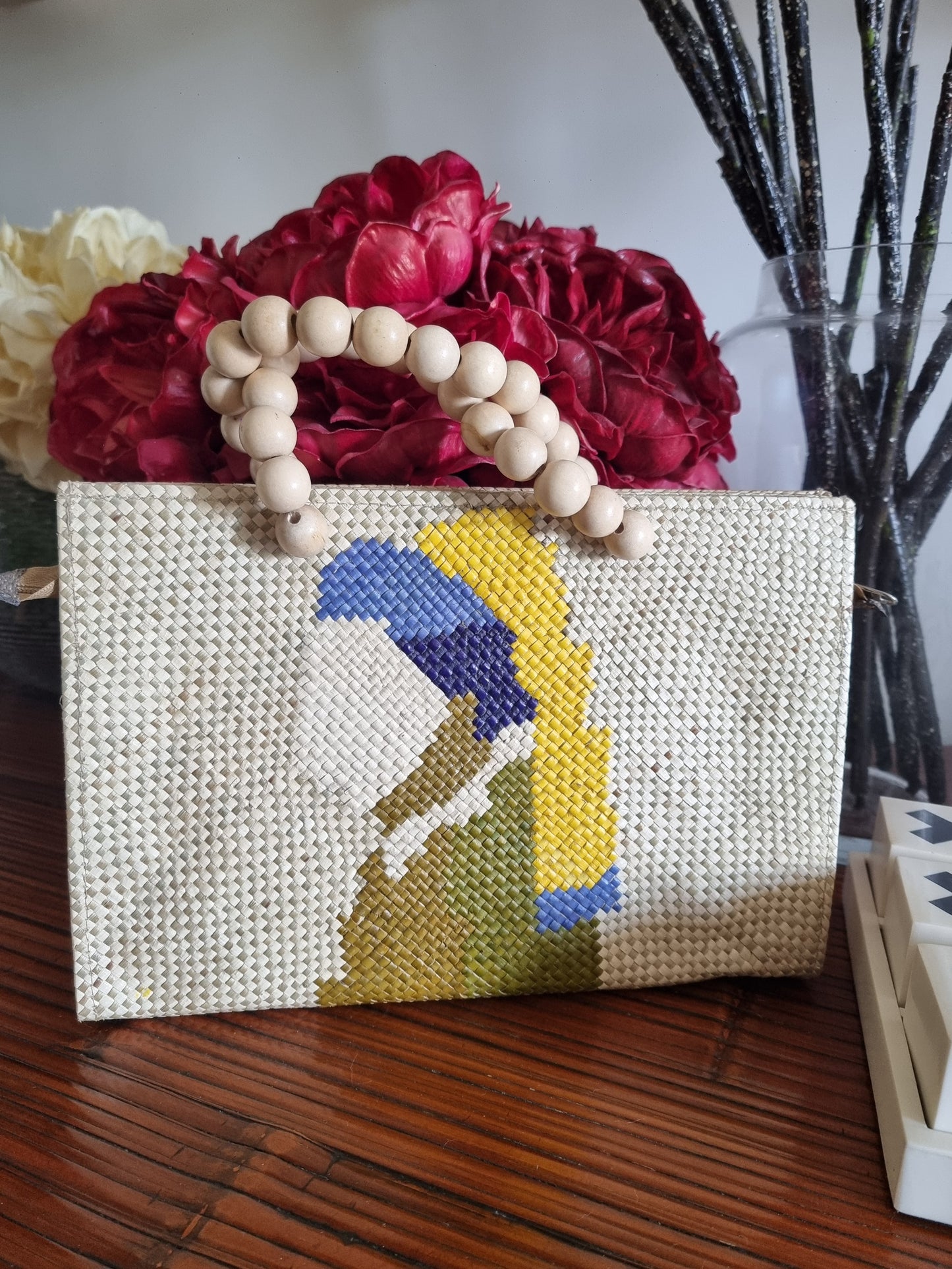 Vermeer Banig Bag with Wooden Beads Handle - FAB-RIKA