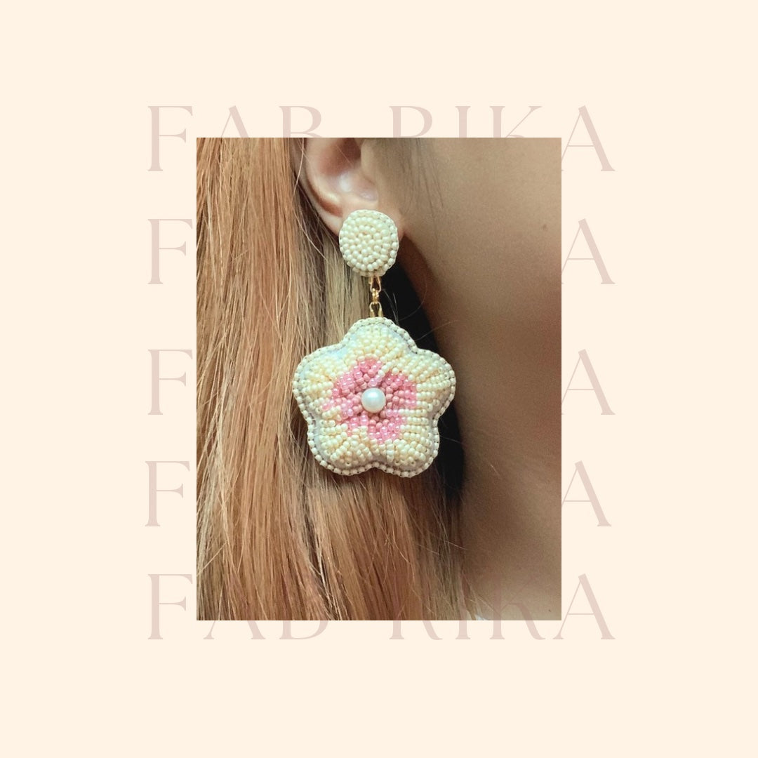 GUMAMELA Handmade Beaded Earrings | Beige