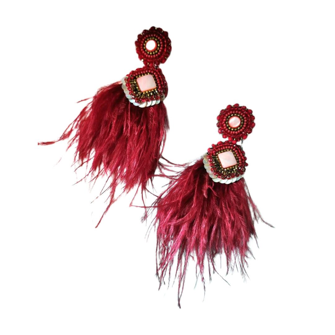 Detailed shot of the premium beads and faux fur accents on the FAB-RIKA Handmade Eulalia Beaded Earrings.