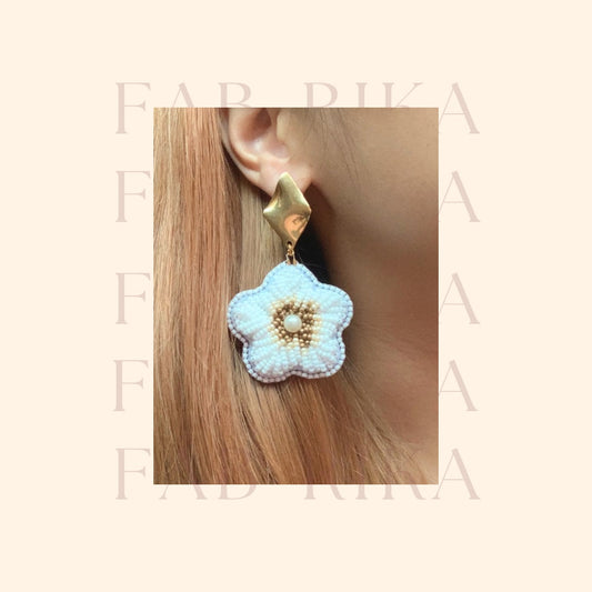 PREORDER GUMAMELA Handmade Beaded Earrings | White Brown