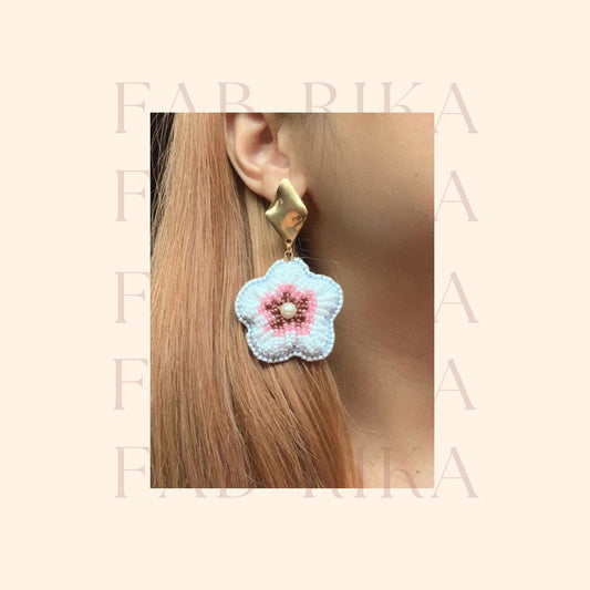 GUMAMELA Handmade Beaded Earrings | White Pink